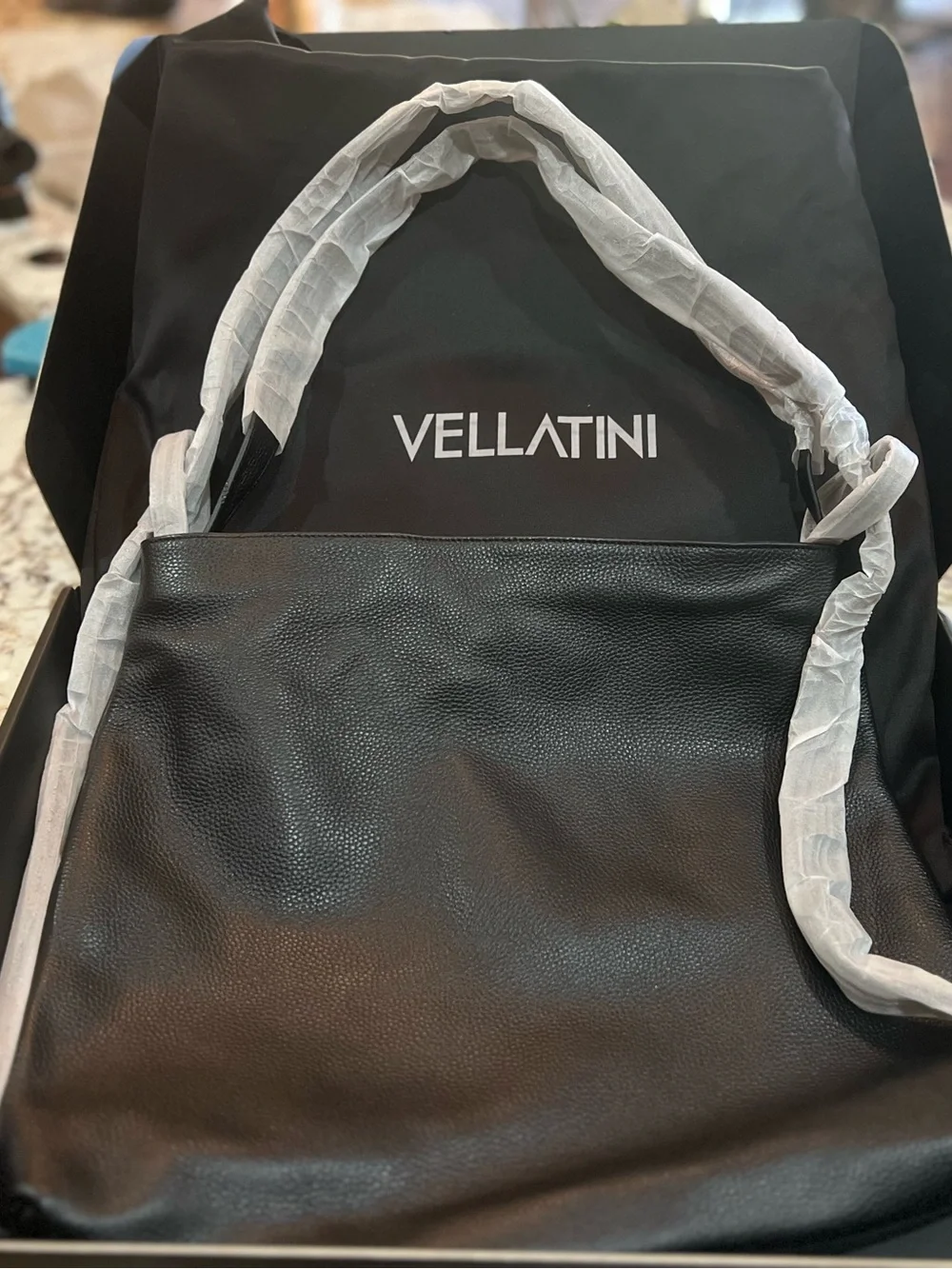 Vellatini Black Leather Hobo Bag with Comfortable Shoulder Straps